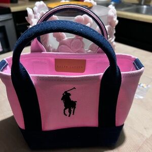 Ralph Lauren Pink and Blue Classic Tote Bag